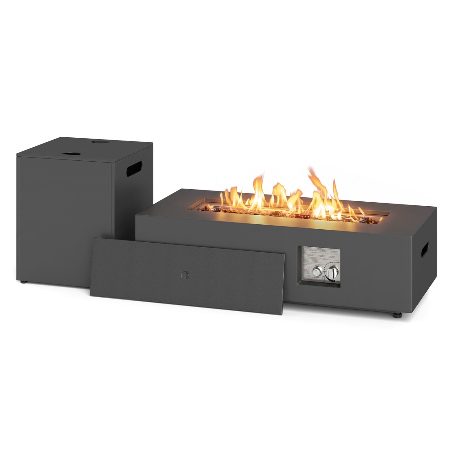 42 Inch Outdoor Rectangular Fire Table 50 000 BTU with Tank Holder, Black Fire Pit Tables Black at Gallery Canada