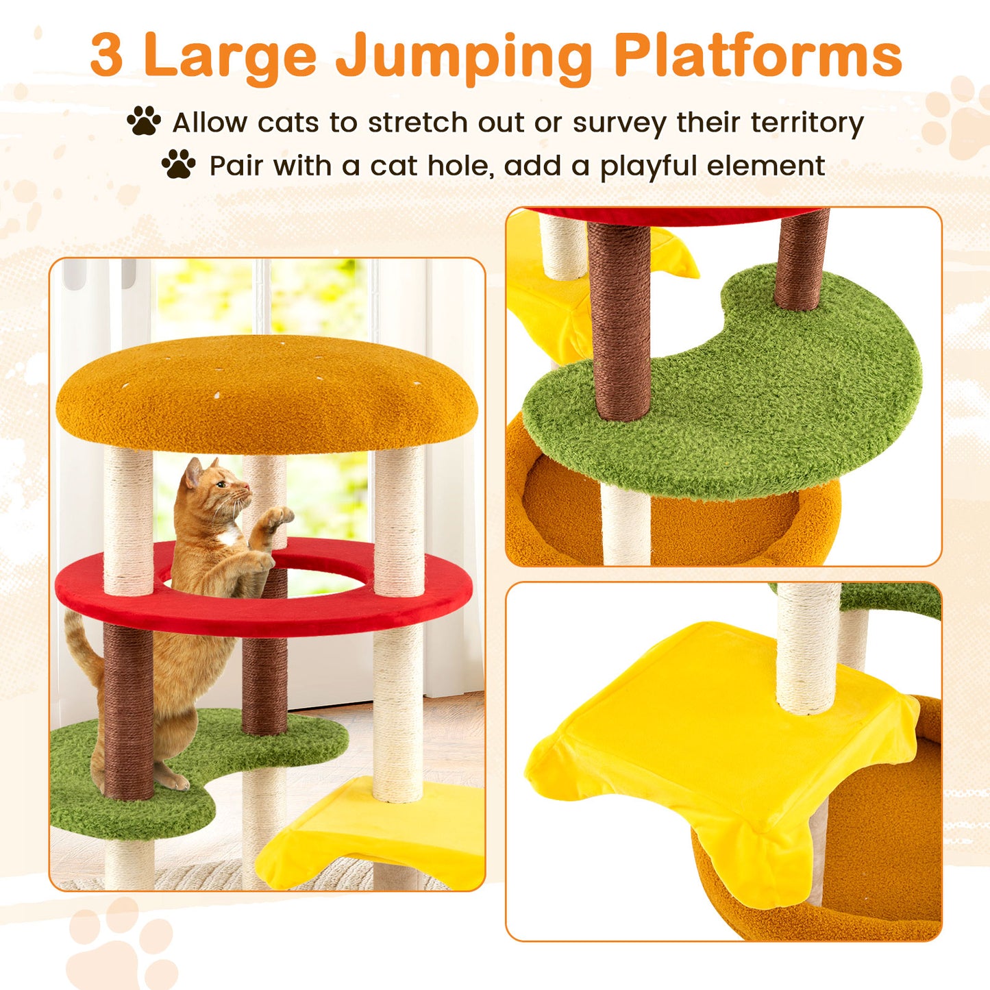 42 Inch Tall Cat Tree, Multi-Level, Padded Perch, Cat Bed, Yellow Cat Trees Condos & Scratchers at Gallery Canada