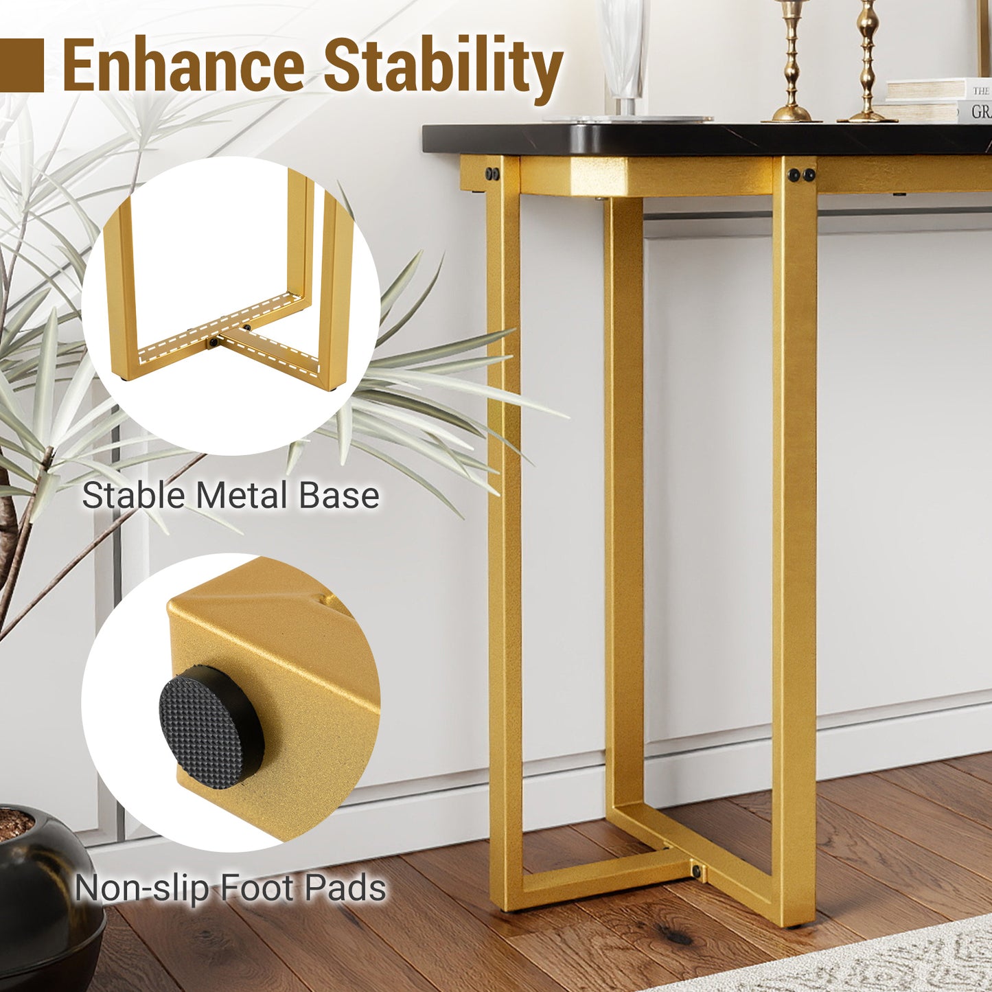42 Inches Modern Faux Marble Entryway Table with Geometric Metal Frame, Black Console Tables at Gallery Canada