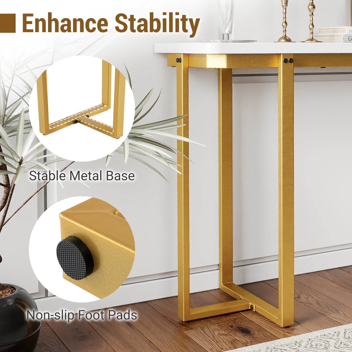 42 Inches Modern Faux Marble Entryway Table with Geometric Metal Frame, White Console Tables at Gallery Canada