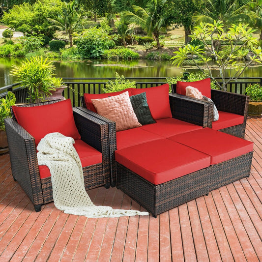 5-Piece Rattan Patio Furniture Set, Red Outdoor Sectionals Red at Gallery Canada