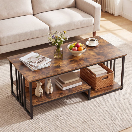 43.5" Coffee Table 2-Tier Open Shelf, Rustic Brown Coffee Tables Rustic Brown at Gallery Canada