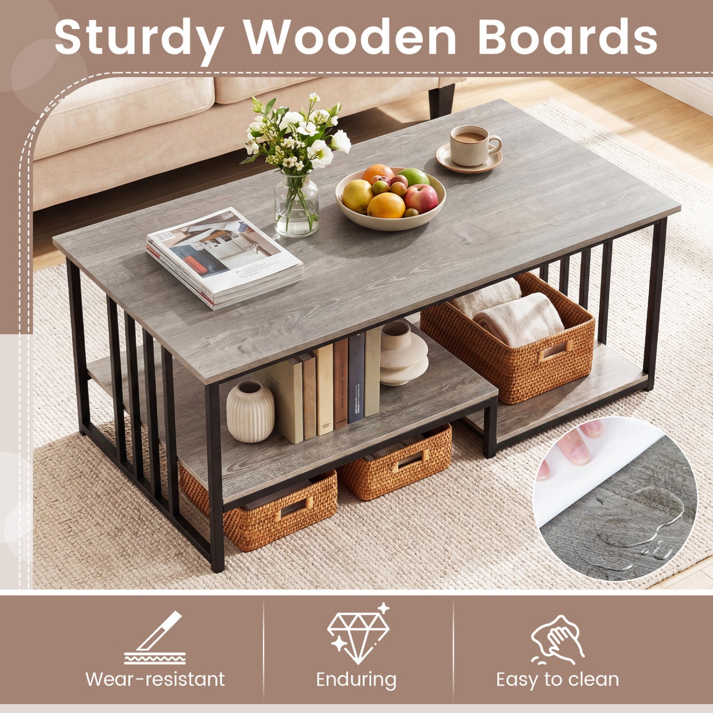 Coffee Table, 2-Tier With Open Storage Shelf, Oak Coffee Tables at Gallery Canada