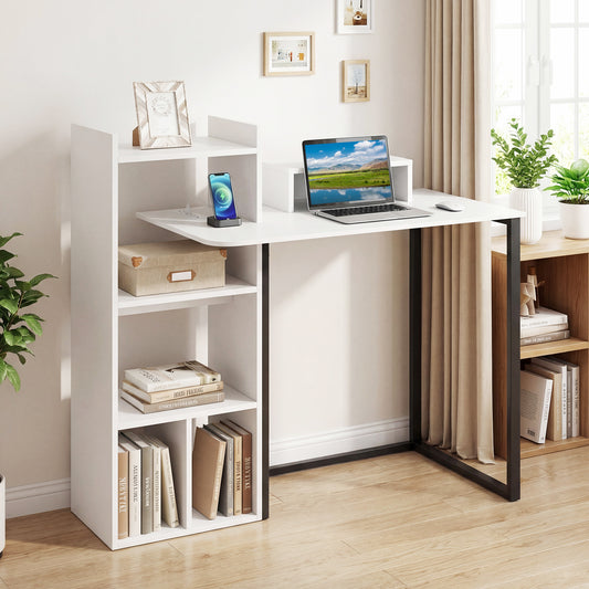 43.5" Computer Desk With Charging Station, Ergonomic Monitor Stand, White Computer Desks White at Gallery Canada