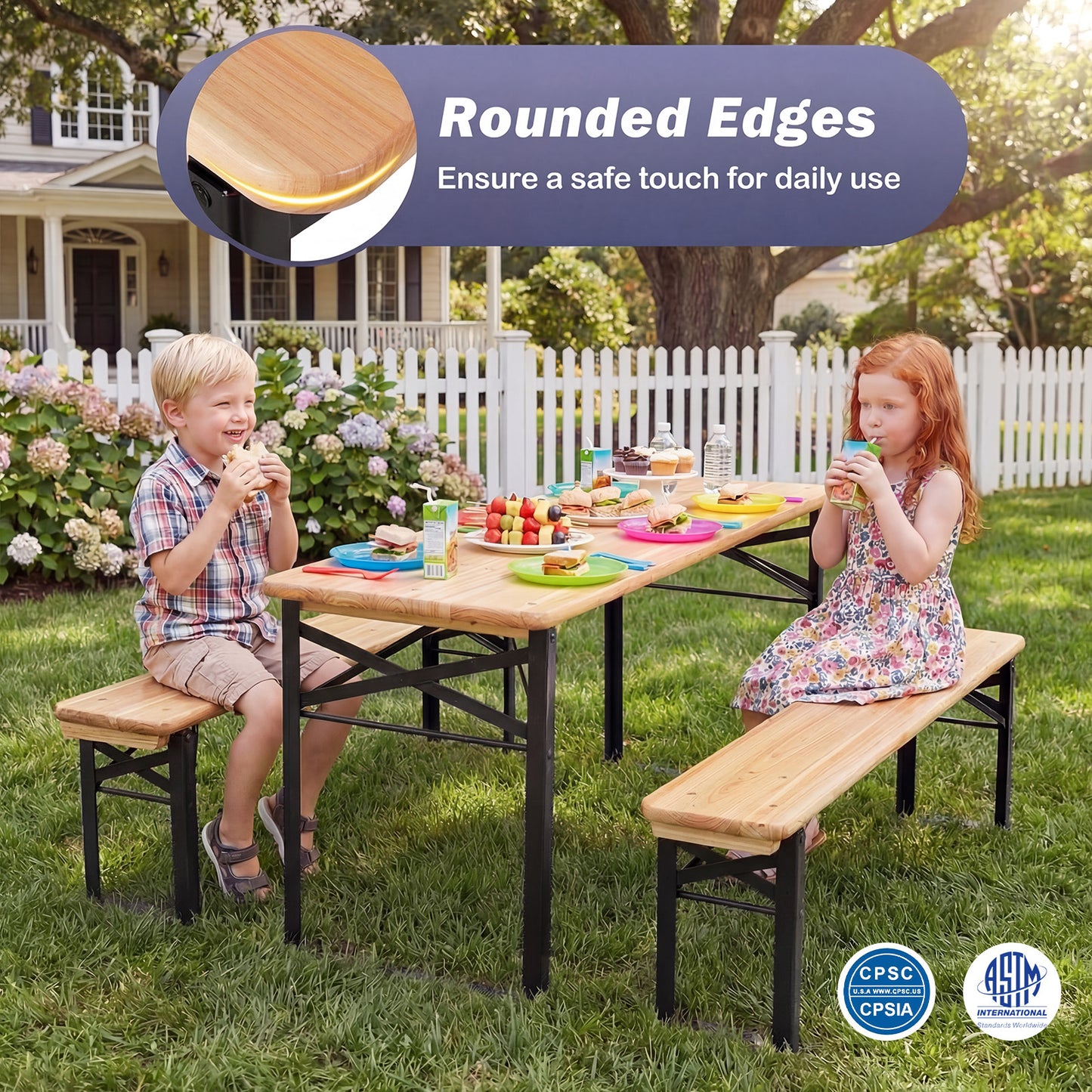 43.5 Inch Folding Kids Picnic Table And Bench Set, Black Kids Table & Chair Sets at Gallery Canada