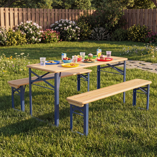 43.5 Inch Folding Kids Picnic Table, Bench Set, Wooden Toddler Table, Navy Kids Table & Chair Sets Navy at Gallery Canada