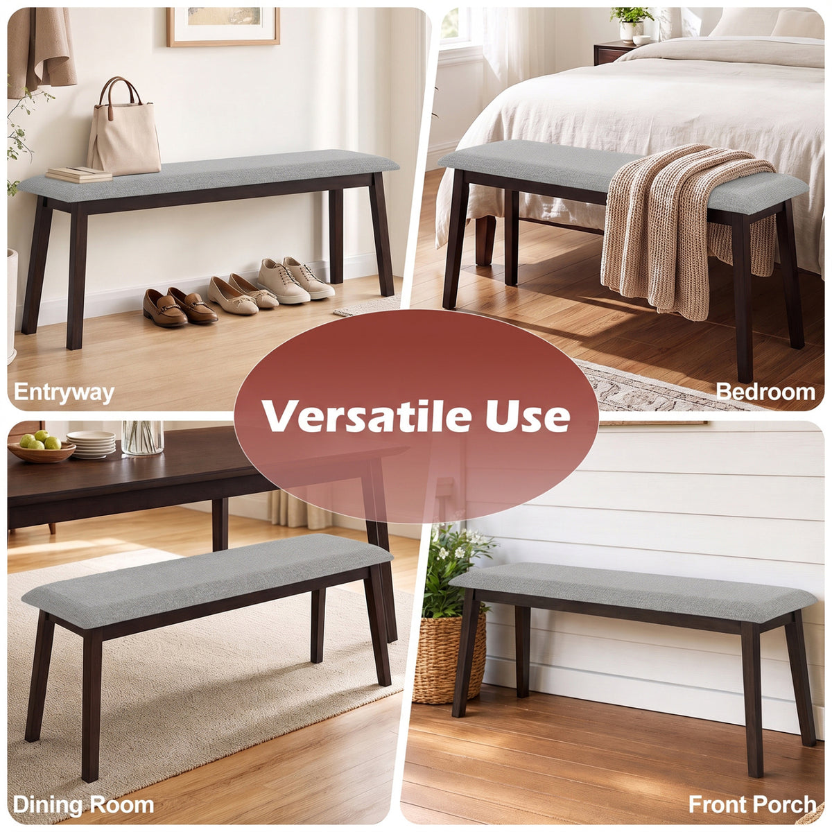 43.5 Inch Upholstered Entryway Bench, Gray Shoe Racks & Storage Benches at Gallery Canada
