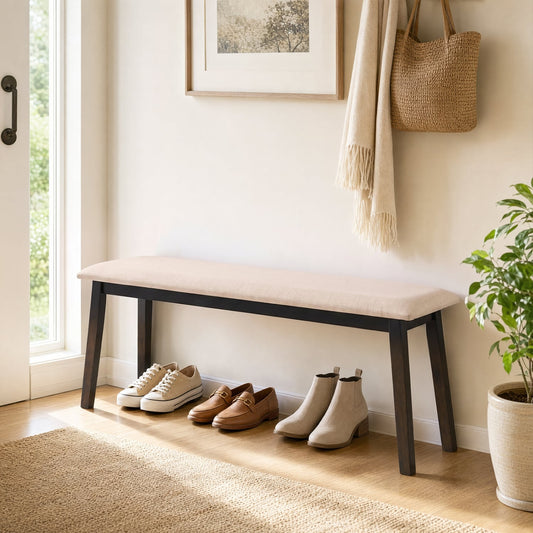 43.5 Inch Upholstered Entryway Bench, Rubber Wood Frame, Beige Shoe Racks & Storage Benches Beige at Gallery Canada