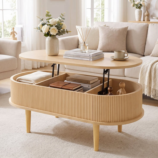 43.5" Oval Lift Top Coffee Table with Storage, Natural Coffee Tables Natural at Gallery Canada