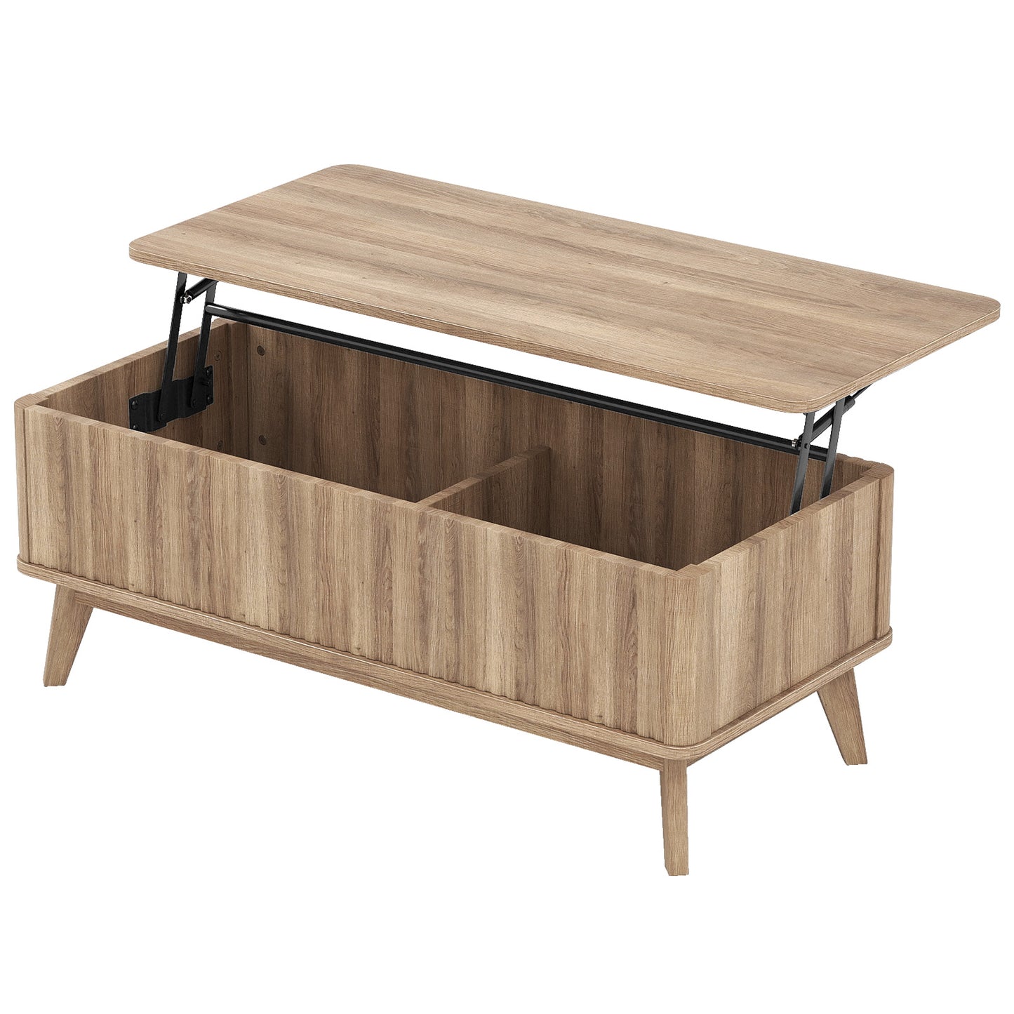 43.5" Rectangle Wooden Fluted Lift Top Coffee Table, Walnut Coffee Tables Walnut at Gallery Canada