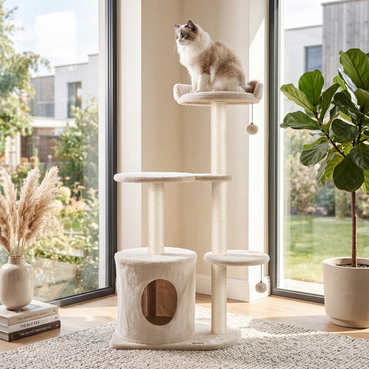 43" Cat Tree for Indoor Cats with Comfy Plush Perches and Sisal Scratching Posts, Beige Cat Trees Condos & Scratchers Beige at Gallery Canada
