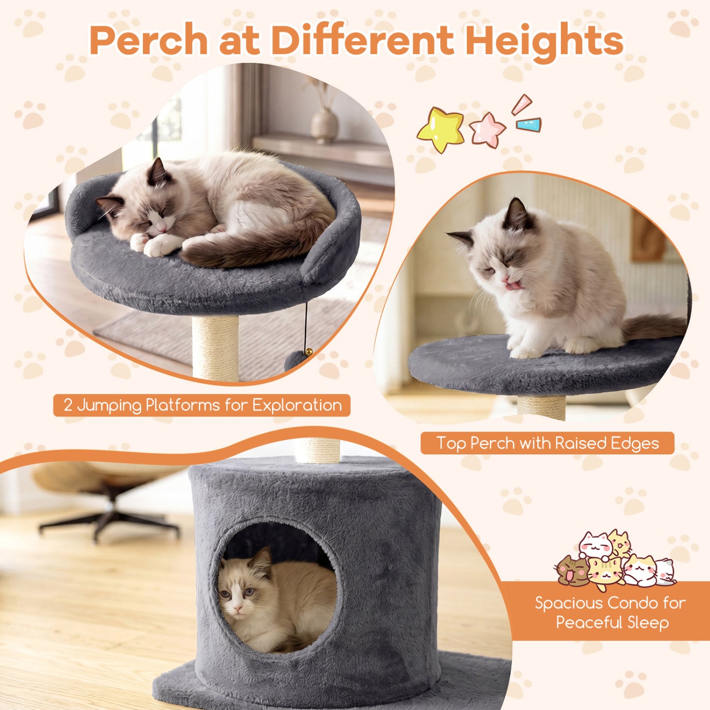 43" Cat Tree for Indoor Cats with Comfy Plush Perches and Sisal Scratching Posts, Gray Cat Trees Condos & Scratchers at Gallery Canada