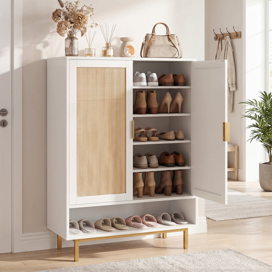 43 Inch 6-Tier Tall Shoe Cabinet with Double Doors, White Shoe Racks & Storage Benches White at Gallery Canada
