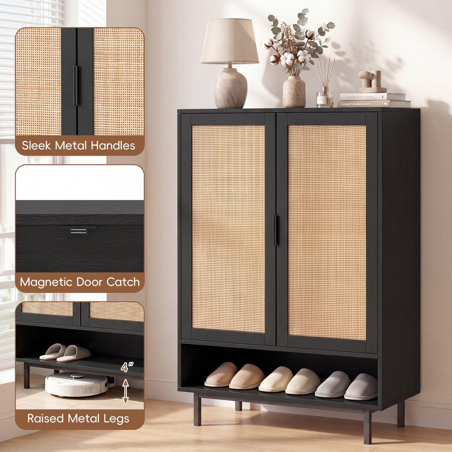 43 Inch 6-Tier Tall Shoe Cabinet, Black