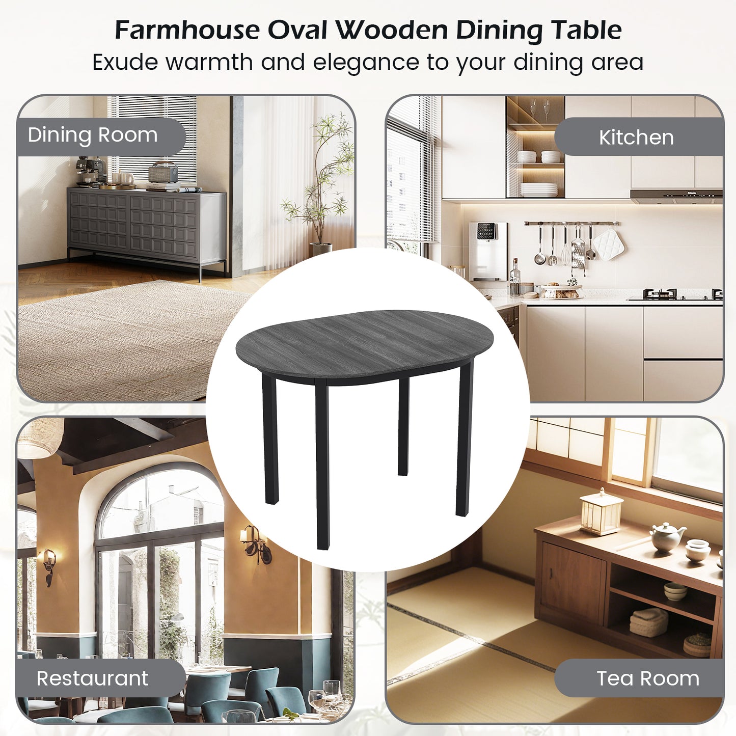 43 Inch Wooden Dining Table, Rubber Wood Legs, Black Dining Tables at Gallery Canada