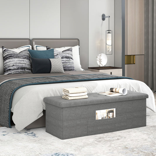 43 Inches Folding Storage Ottoman Bench Linen End of Bed Bench with Padded Seat, Dark Gray Shoe Racks & Storage Benches Dark Gray at Gallery Canada