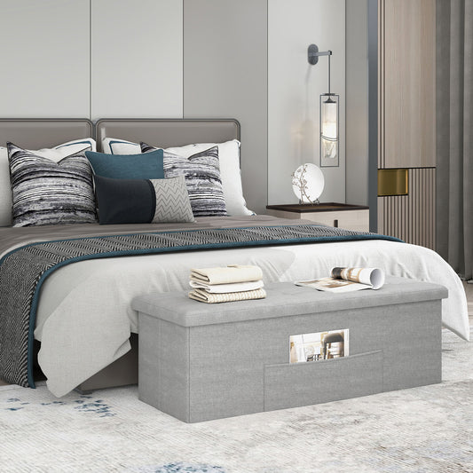 43 Inch Folding Storage Ottoman Bench, Linen, Light Gray Shoe Racks & Storage Benches Light Gray at Gallery Canada