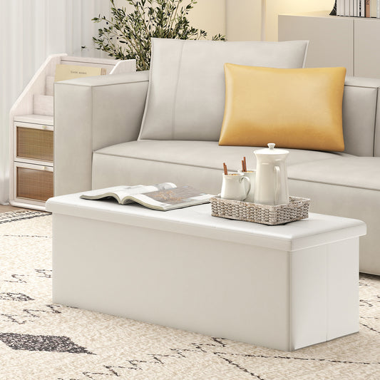 43 Inches Folding Storage Ottoman Bench, White Shoe Racks & Storage Benches White at Gallery Canada