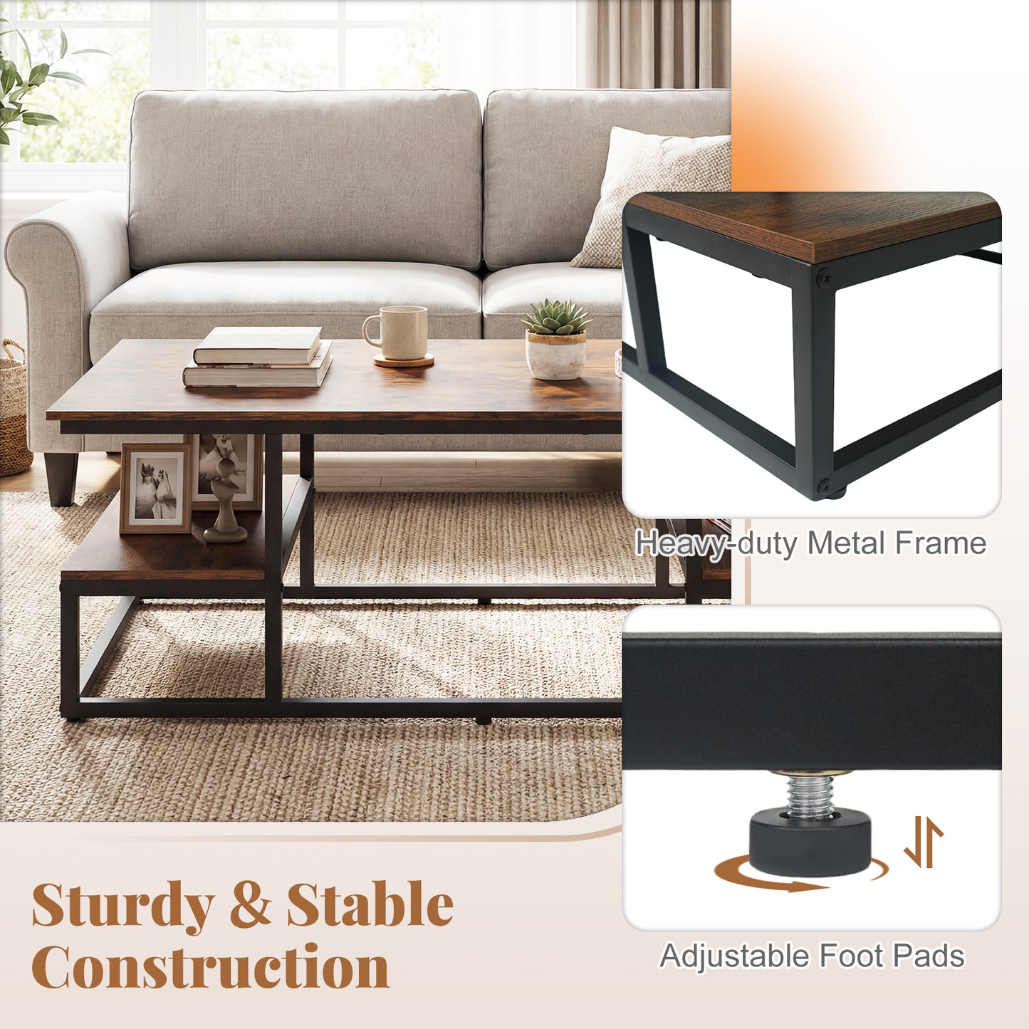 43" Rectangle Coffee Table With Storage, Open Shelves, Brown Coffee Tables at Gallery Canada