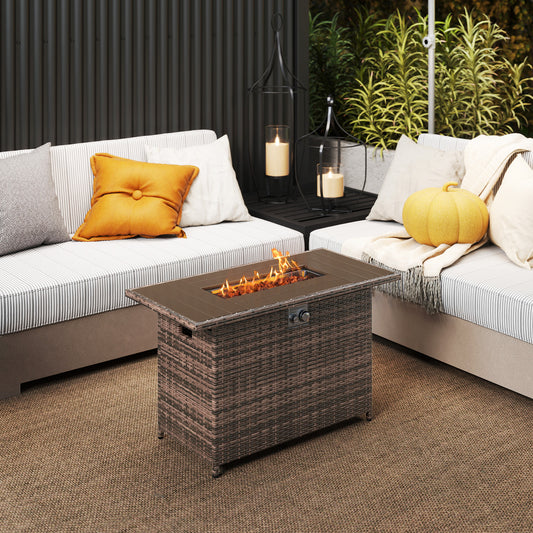 44.5 Inch Propane Fire Pit Table, Rattan Gas, Stainless Steel Burner, Brown Fire Pits Brown at Gallery Canada