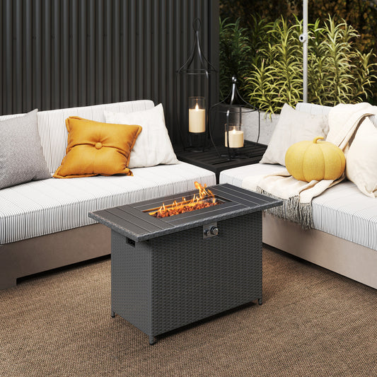 44.5 Inch Propane Fire Pit Table, Rattan Gas, Stainless Steel Burner, Black Fire Pits Black at Gallery Canada