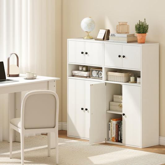 44 Inch Tall Bookshelf With Doors, Adjustable Shelf, 2 Pieces, White Bookcases White at Gallery Canada