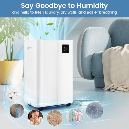 54 Pints Dehumidifier, 4500 Sq.Ft, 3 Modes, White Dehumidifiers White at Gallery Canada