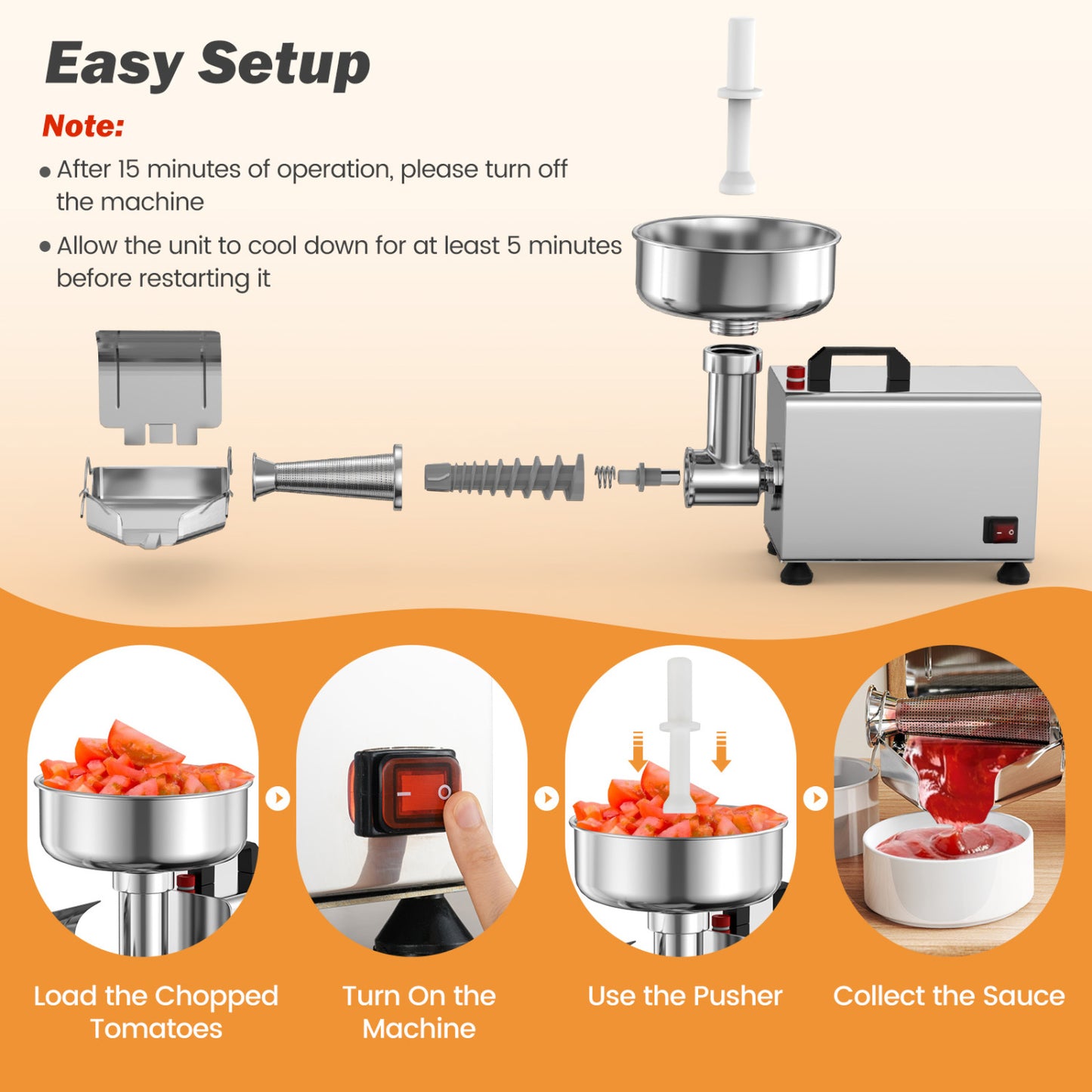 450W Electric Tomato Strainer, Stainless Steel Sauce Maker, Silver Food Grinders & Mills at Gallery Canada