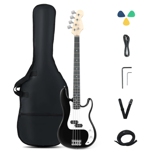 45.5 Inch Electric Bass Guitar with Double Pickups and Gig Bag for Beginners, Black
