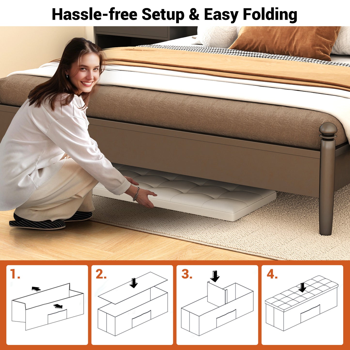 45 Inch Large Folding Ottoman Storage Seat, White Shoe Racks & Storage Benches at Gallery Canada