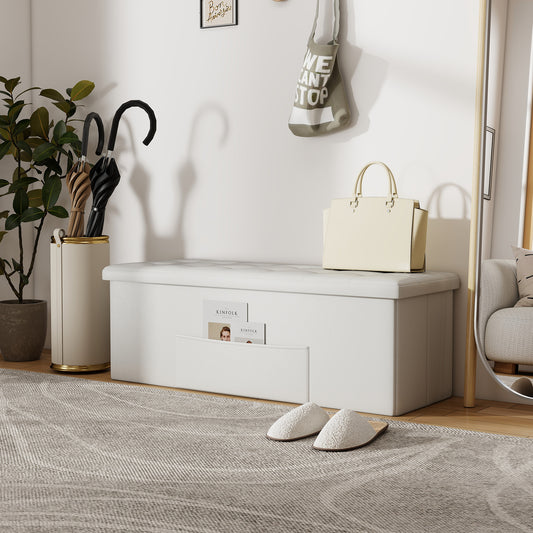 45 Inch Large Folding Ottoman Storage Seat, White Shoe Racks & Storage Benches White at Gallery Canada