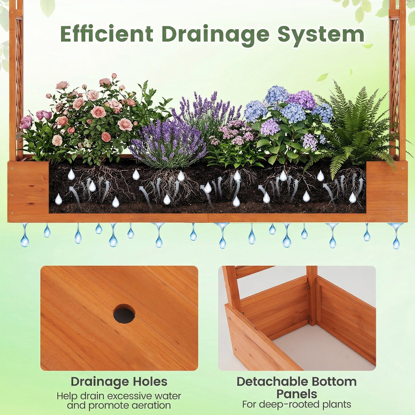 45 Inch Tall Wooden Raised Garden Bed with Side Trellis and Hanging Roof Drainage Holes, Orange Raised Garden Beds at Gallery Canada