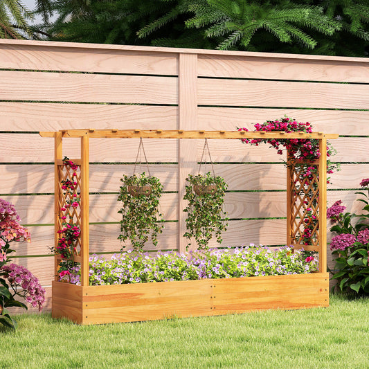 45 Inch Wooden Raised Garden Bed With Lattice Trellis, Natural Raised Garden Beds Natural at Gallery Canada