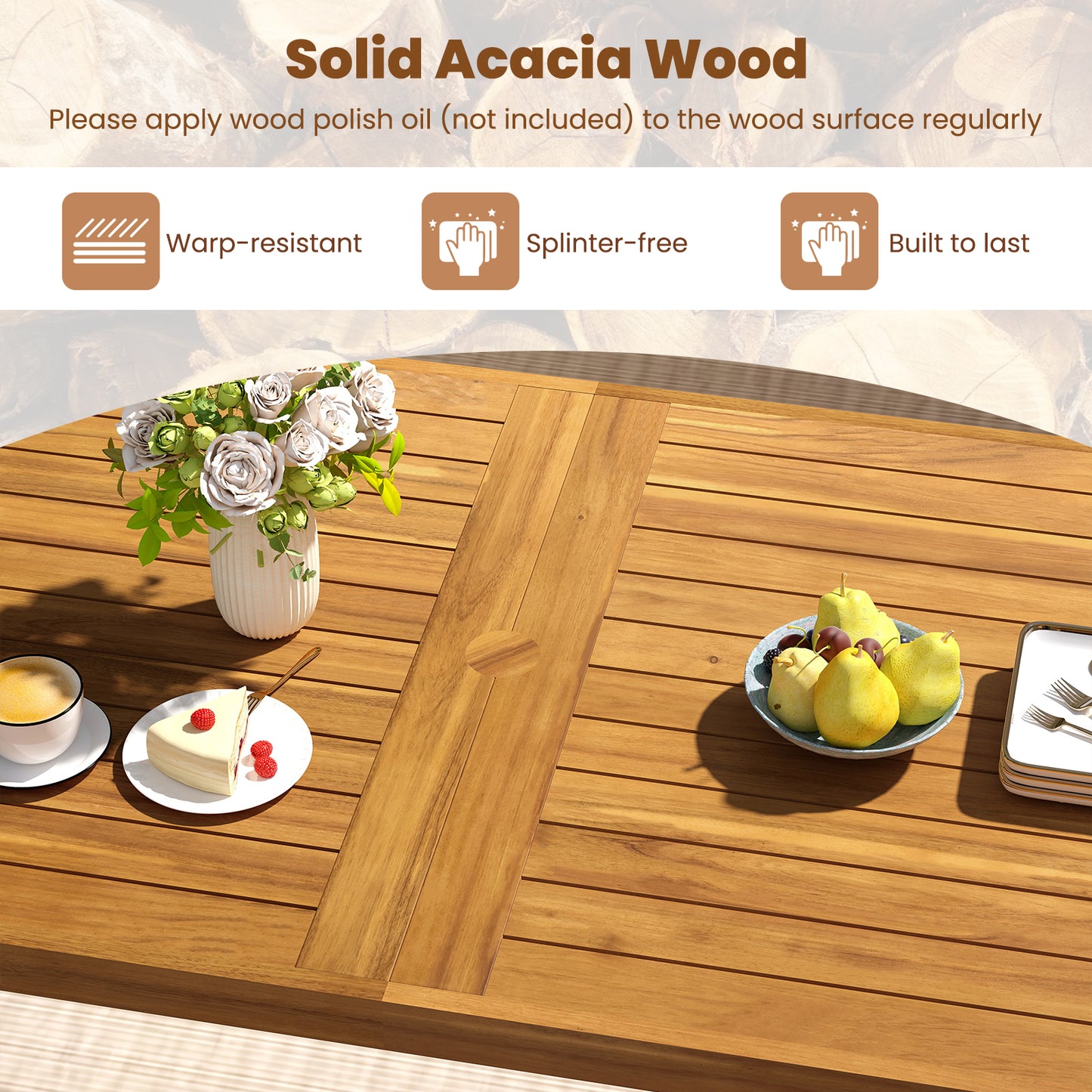 Acacia Wood Dining Table, Rectangular, For 6 People Patio Dining Tables at Gallery Canada