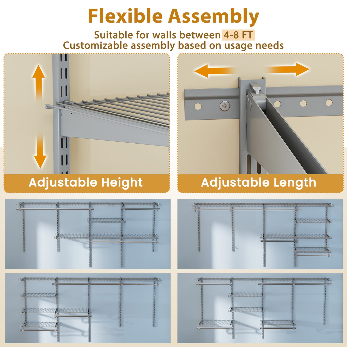 4-8 Feet Closet Organizer With Hanging Rod, Gray Coat Racks & Hall Trees at Gallery Canada
