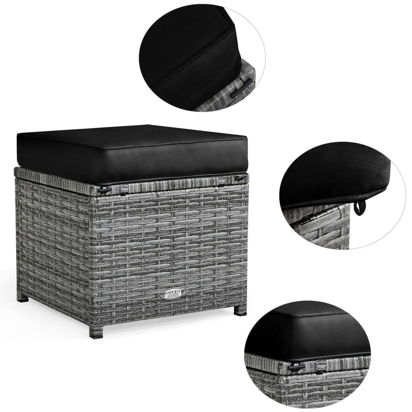 7-Piece Patio Rattan Dining Set, Sectional Sofa, Wicker Ottoman, Black