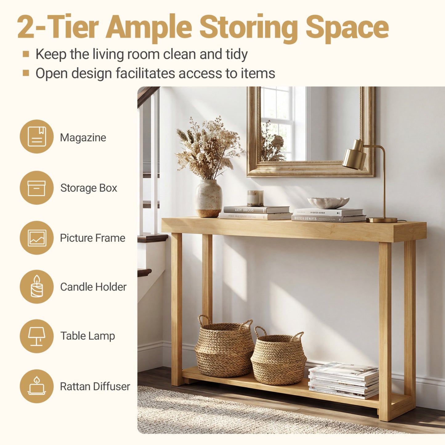 46 Inch Solid Wood Console Table 2-Tier Narrow Farmhouse Sofa Table Console Tables at Gallery Canada