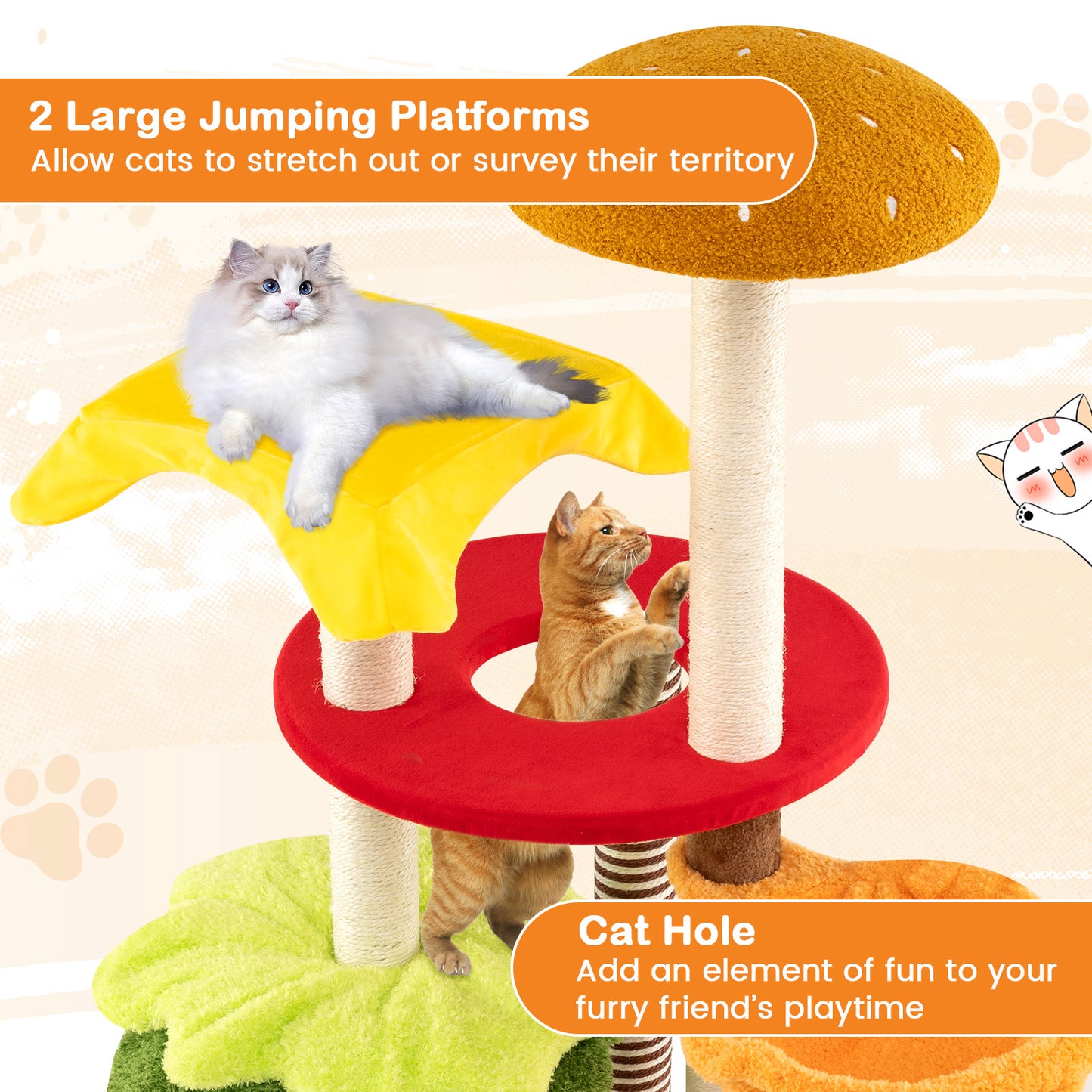 46 Inch Tall Cat Tree, Multi-Level, Padded Perch, Hanging Basket Bed, Yellow Cat Trees Condos & Scratchers at Gallery Canada