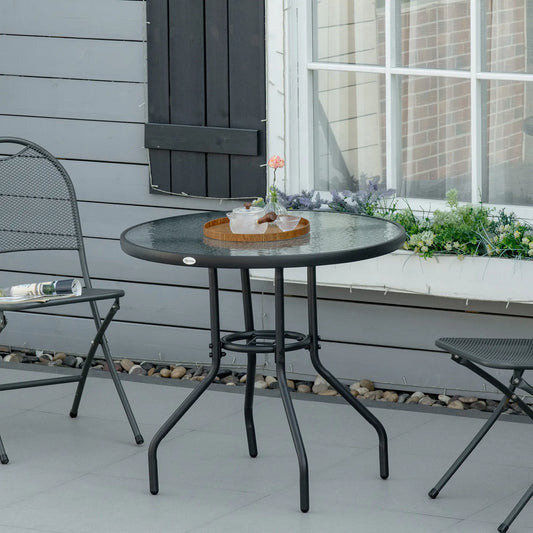 31.5" Round Outdoor Dining Table, Glass Top, Steel Frame, Garden Patio Patio Dinning Tables Black at Gallery Canada