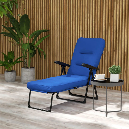 Outdoor Lounge Chair with Padded Cushion, Folding Reclining, Blue Lounger Chairs Blue, Black at Gallery Canada
