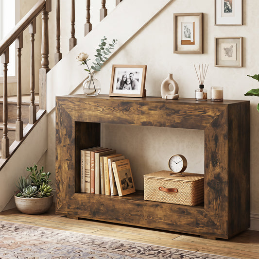2-Tier Farmhouse Console Table, Open Shelf, Rustic Brown Console Tables Rustic Brown at Gallery Canada