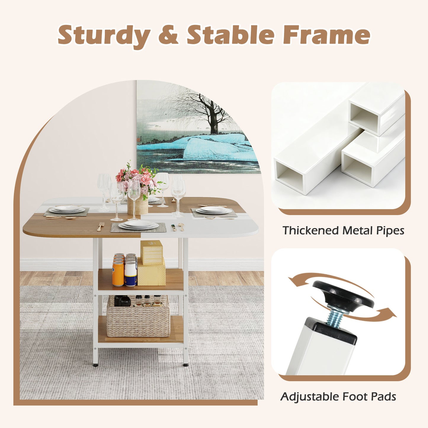47.5 inch Modern Dining Table Square Kitchen Table with Mix-colored Tabletop, Natural Dining Tables at Gallery Canada