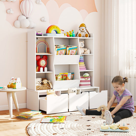 47" Children Bookcase Toy Storage Organizer, White Kids Storage White at Gallery Canada