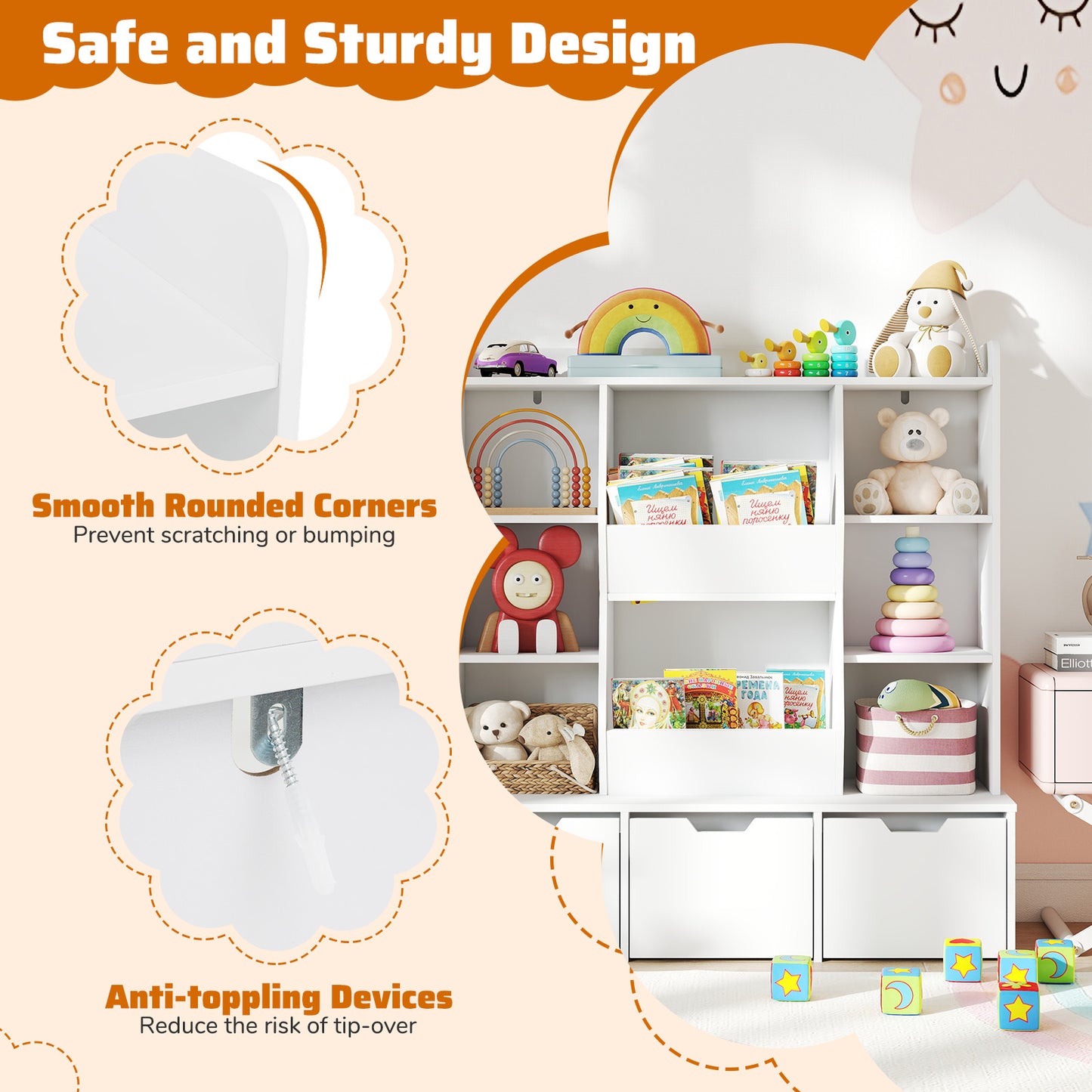 47" Children Bookcase Toy Storage Organizer Versatile Storage Cabinet, White Kids Storage at Gallery Canada