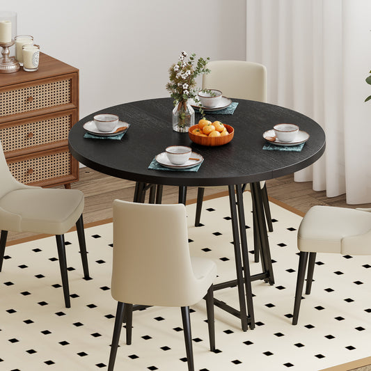 47 Inch Dining Table for 4-6 People Round Kitchen Table with Cross Base, Black Dining Tables Black at Gallery Canada