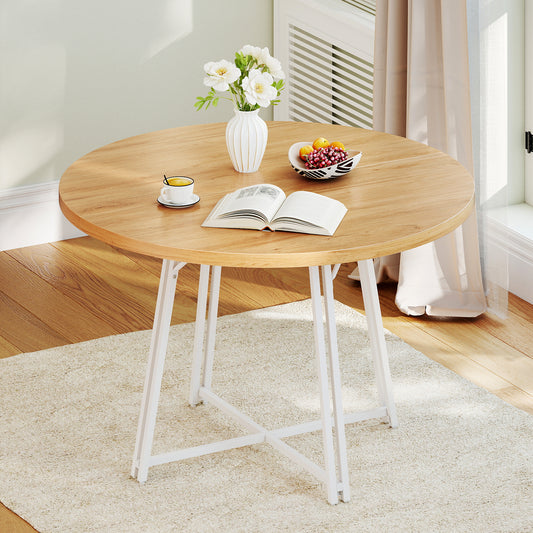 47 Inch Dining Table for 4-6 People Round Kitchen Table with Cross Base, Natural Dining Tables Natural at Gallery Canada