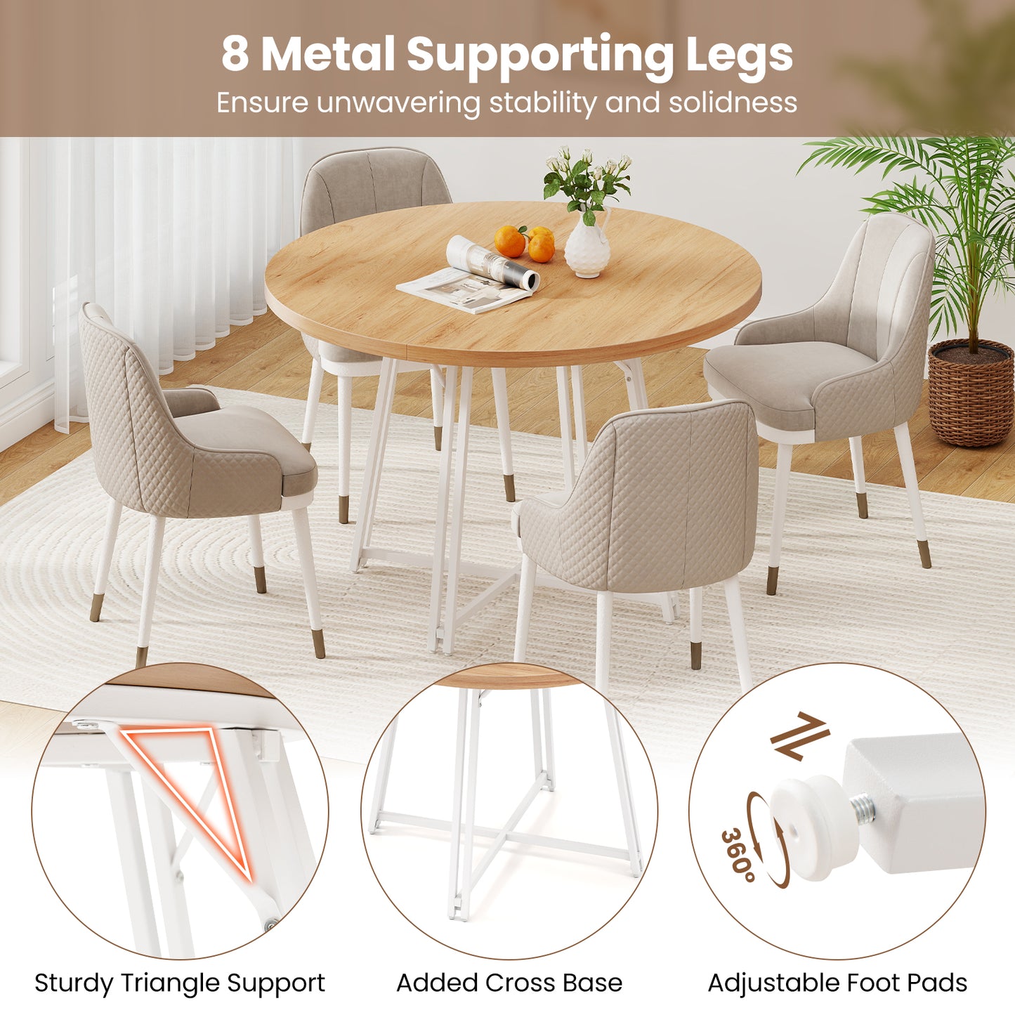 47 Inch Dining Table for 4-6 People Round Kitchen Table with Cross Base, Natural Dining Tables at Gallery Canada