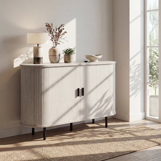 47 Inch Fluted Sideboard Buffet Cabinet, Tambour Sliding Doors, Gray Sideboards Cabinets & Buffets Gray at Gallery Canada