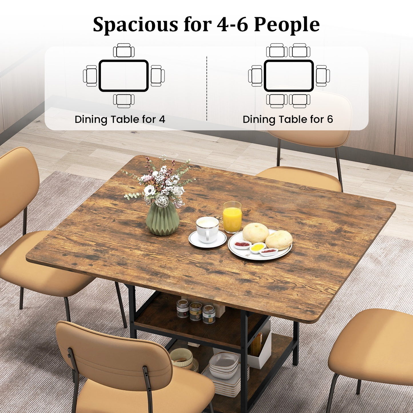 47 Inch Rectangular Dining Table, 2 Storage Shelves, Brown Dining Tables at Gallery Canada