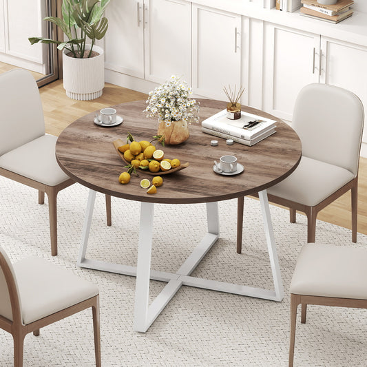 47 Inch Round Dining Table with Stable X-shaped Base and Round Thickened Tabletop, Natural Dining Tables Natural at Gallery Canada